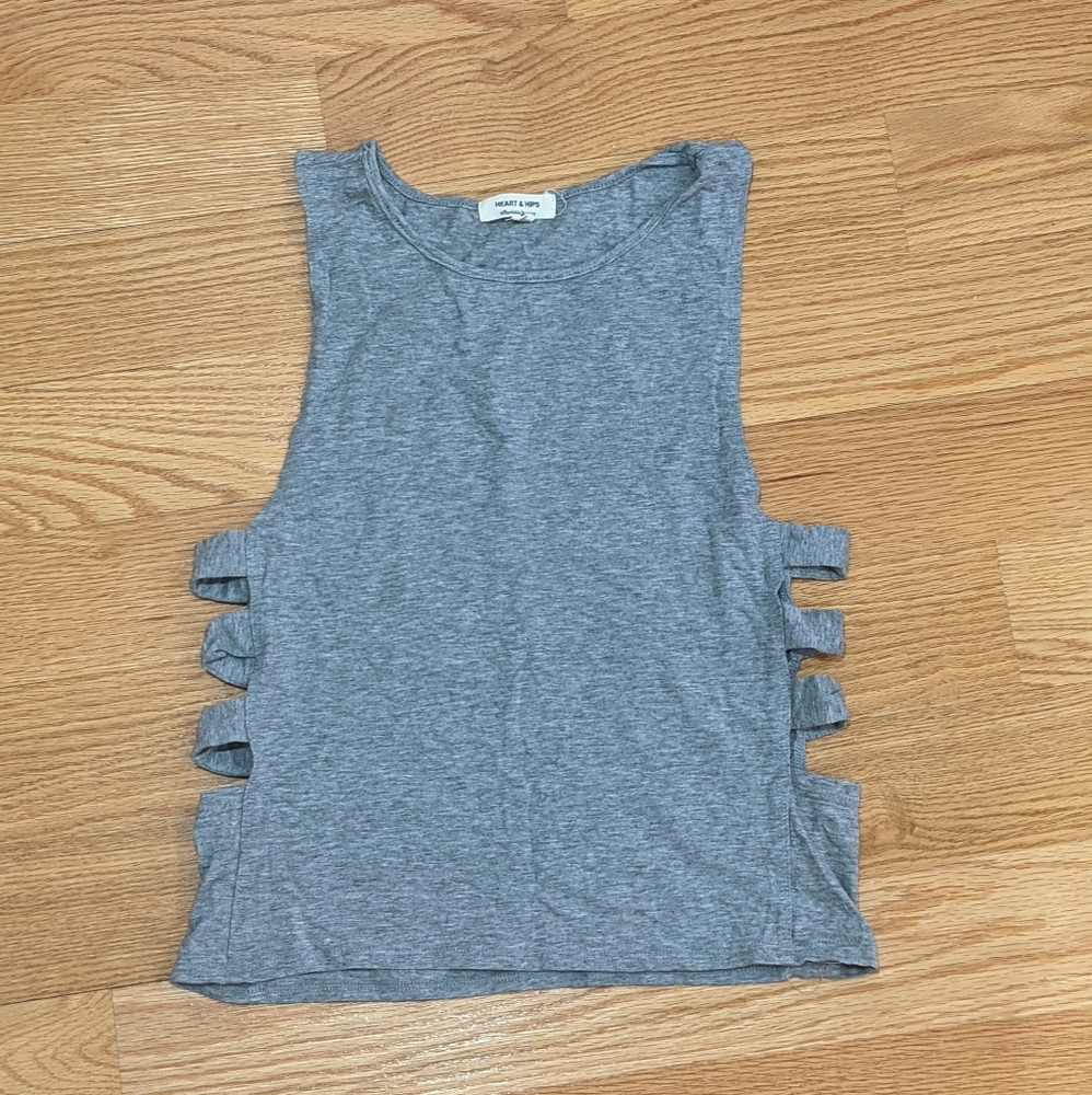 Gray Caged Ladder Side Cut-Out Tank Top
